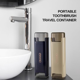 LuxFlowing Portable Toothbrush Holder Travel Case, Tooth Brush and Toothpaste Container, Can Also be Used to Hold Makeup Brushes, Dental Floss, Etc., Travel Essential Accessories (Khaki)