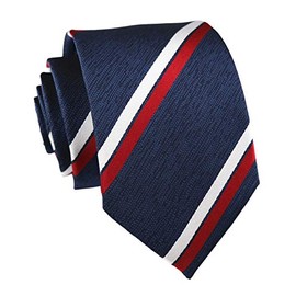 Men Classic Striped Tie Jacquard Woven Repp Wedding Formal Business Slim Necktie (One Size, Navy Red White)