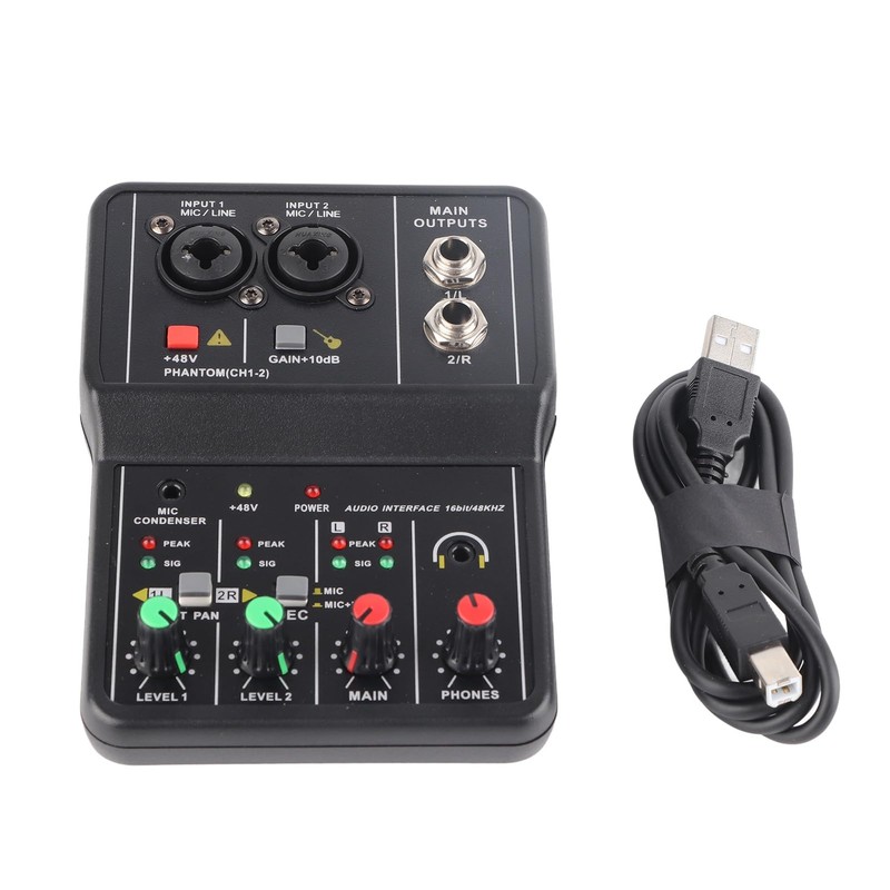 2 Channels Sound Card Mixer, High Accurate USB Sound Console