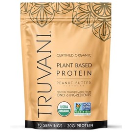 Truvani- Proteína Vegana de Guisante en Polvo  Mantequilla de Cacahuete  20g Proteína Orgánica a Base de Plantas  10 Porciones  Keto                  