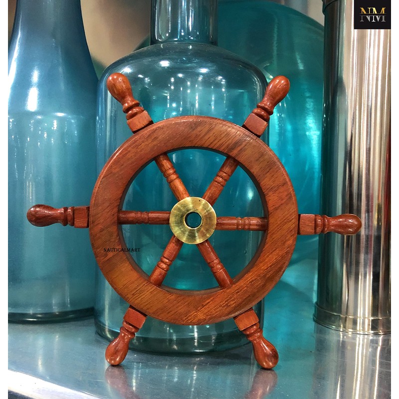 6 Ship Wheel - Wood and Brass by Nauticalmart
