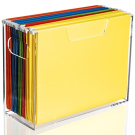Aphbrada Acrylic Hanging File Folders Organizer, Clear File Storage Organizer Filing Cabinet Box with Handles for Letter Size/A4, Portable Folder Holder for Office, Home, School