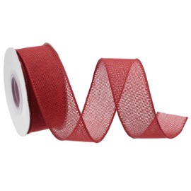 MECCANIXITY Burlap Ribbon Fabric Wired Edge Ribbons Red 1-1/2 Inch x 10 Yard Wired Ribbon for Gift Wrapping, Bow, Wreath, Christmas Tree, Flower Bouquet, with Roller