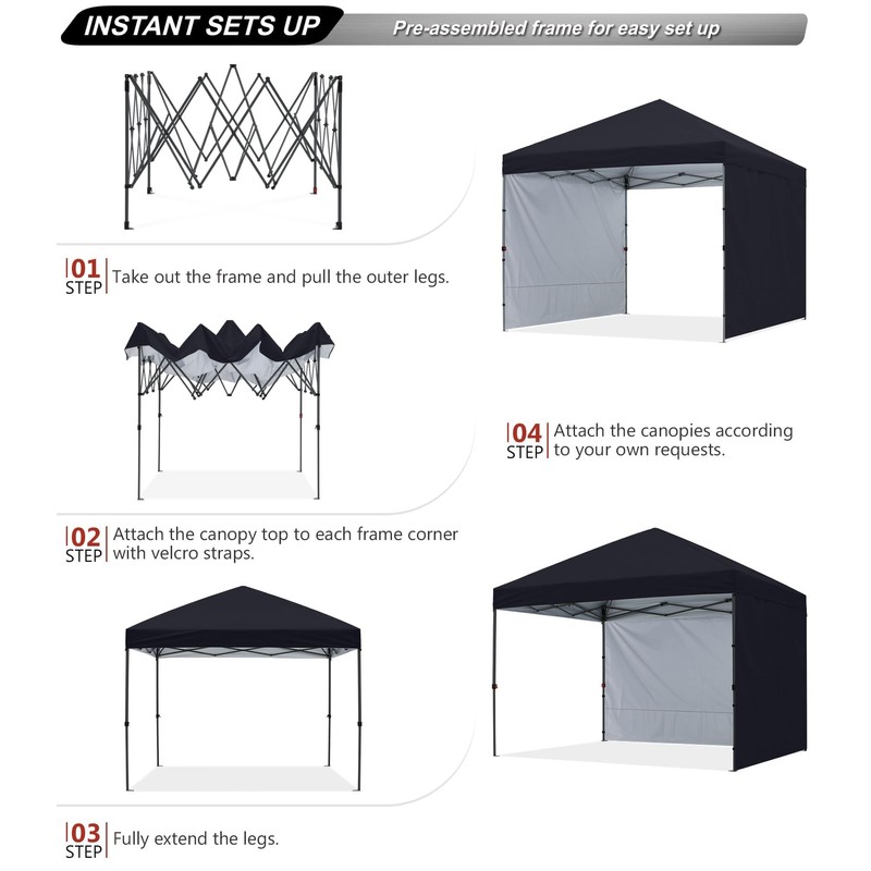 ABCCANOPY Easy Pop up Canopy Tent with 2 Sidewalls for