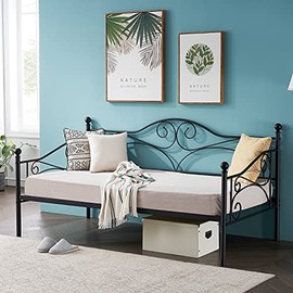 VECELO Premium Daybed Metal Bed Frame Twin Size Steel Slat Support/Strong Legs Headboard/Mattress Foundation, Multi-Functional Furniture