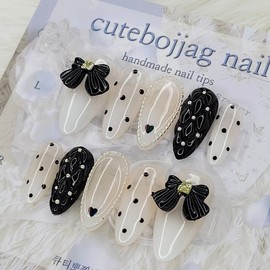 Dot emboss handmade nail tips - Square L / 도트엠보 수제네일팁 - 스퀘어L