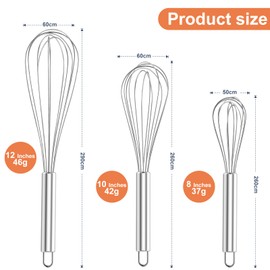 HDRNT Whisk Set Stainless Steel 3 Pieces 22 cm 26 cm 30 cm Ideal for Mixing Dough and Eggs High-Quality Kitchen Appliance for Professional and Hobby Chefs Perfect Baking Accessories for Any Kitchen