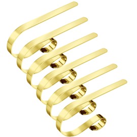 Edoneery Christmas Stocking Holders for Fireplace Mantle with Separate Double-Sided Tapes, 6 Pack Adjustable Non-Slip Metal Stocking Hangers for Mantel Xmas Party Decorations,Gold