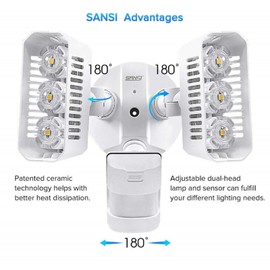 SANSI LED Outdoor Motion-Activated Security Lights, 27W (200W Equiv.) 2700lm, 5000K Daylight, Waterproof Flood Light with Adjustable Head, 5 Year Warranty, White