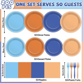 200Pcs Blue Dog Birthday Party Supplies Orange Blue Plates Napkins Party Decorations Blue Dog Tableware Dinnerware for Kids Boys Girls Birthday Baby Shower Dog Family Party Favors Serves 50 Guests