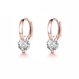 SLUYNZ Sterling Silver CZ Hoop Earrings for Women Teen Minimalist CZ Hoop Earrings Huggie (C-Rose Gold)
