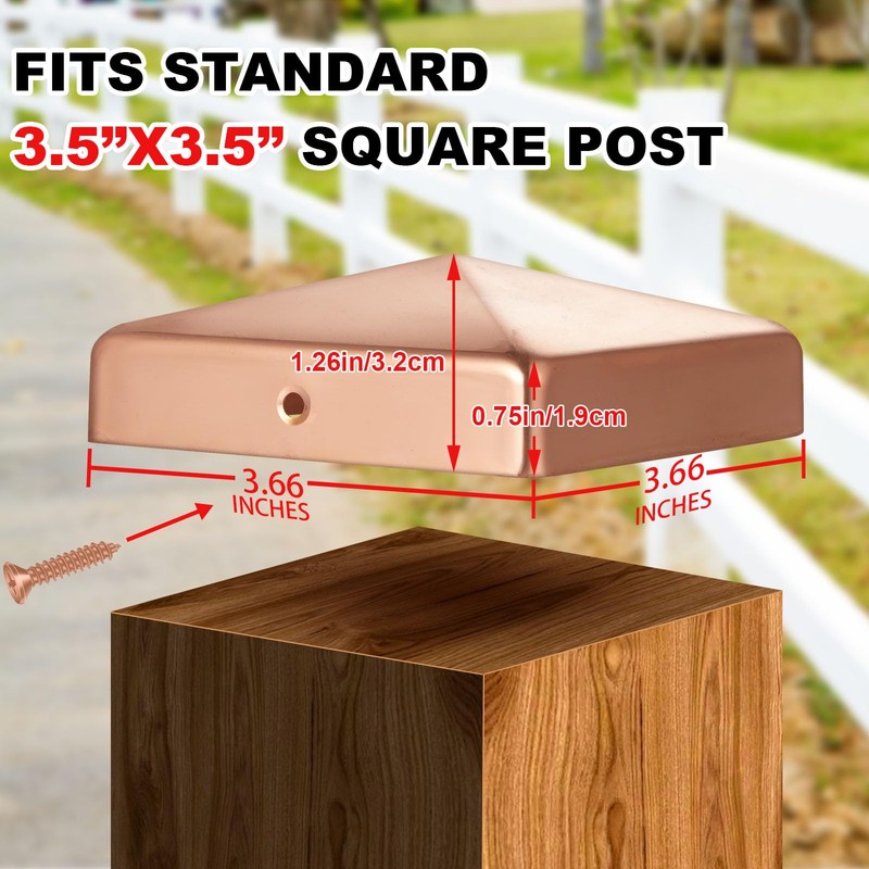 Tandefio 2 Pcs 3.5x3.5'' Solid Copper Post Caps 4x4 Fence