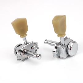 Demusea MAG-601 Guitar Machine Head 3L+3R Vintage deluxe locking tuners machine tuning key machine pegs plastic keystone buttons for electric or acoustic guitars (Chrome,3L+3R)