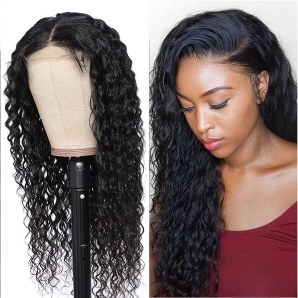 YesJYas Lace Front Wig Water Wave Wig Human Hair Brazilian Virgin Hair Lace Wig 150% Density 4x4 Lace Closure Wig Glueless Lace Wig Human Hair With Baby Hair Natural Black 20 Inches