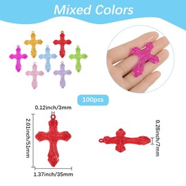 SOFPLATE 1 Box 100 Pieces Acrylic Cross Pendants Plastic Crucifix Bulk Pack Small Transparent Colourful Christian Blessed Easter Crosses Beads for Bracelets Necklaces Earrings Jewellery Making Women