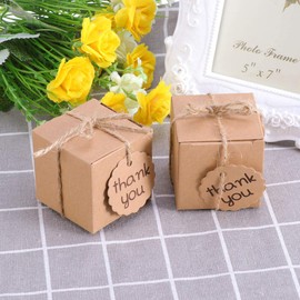 Toddmomy 20pcs/10 Sets Thank You Boxes Kraft Box with Rope Favor Boxes Treat Boxes for Wedding Favors Baby Shower Birthday Party Supplies (Square)