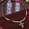 BlueRica Wood Cross Pendant on Coconut Beads and Puka Shell