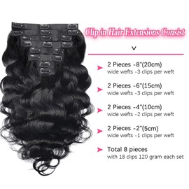 Mihugass Seamless Clip Ins For Women Real Human Hair Invisible PU Weft Body Wave Clip In Hair Extensions Human Hair 8pcs with 18Clips Per Set 120g(22inch,Natural Black)