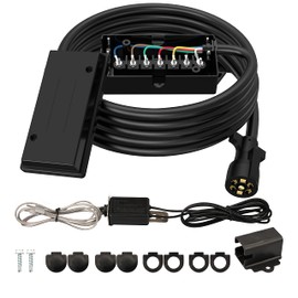 RVGUARD 7 Way 16 Foot Trailer Cord with 7 Gang Junction Box Kit,Include 12V Breakaway Switch and Plug Holder, Trailer Connector Cable Wiring Harness with Waterproof Junction Box