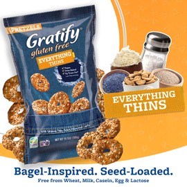 Osem Gratify Gluten Free Everything Thins - Gratify Gluten Free Pretzel Crisps, GF Party Snack Bags, Thins with Onion & Garlic Seasoning - 10.5 oz Bag (Pack of 1)