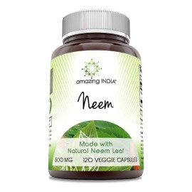 Amazing India Neem 500mg Detox Natural, Salud Piel 120 Cáps Sabor Sin Sabor