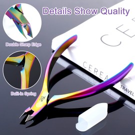 Cuticle Cutter with Cuticle Pusher, 2pcs Premium Stainless Steel Cuticle Removal Tool, Upgraded Sharp Edge, Built-in Spring Manicure Set for Fingernails & Toenails