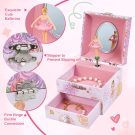 TAOPU Girls Musical Jewelry Box with Pullout Drawer and Spinning Ballerina,Girls Music Box for Jewel Storage,Kids Toys Gift for Little Girls