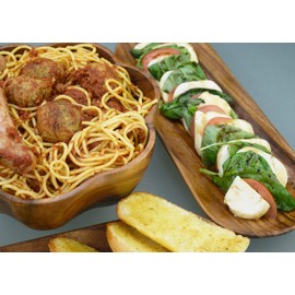 PACIFIC MERCHANTS Acacia Wood 7-Piece Round Flared 10" x 4" Salad Bowl Set with 6" x 3" Sustainable, Eco-Friendly Salad Bowls and Servers