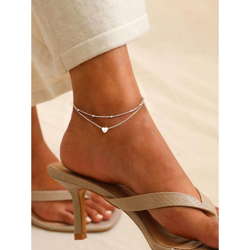 ChicSilver Sterling Silver Anklets for Women Dainty Simple Layered Beaded