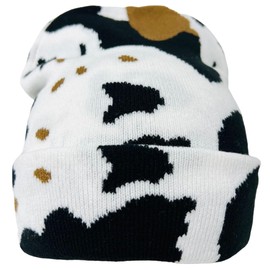 New! Super Soft Unisex Animal Print Winter Knit Beanie (Brown & Black Cow Print)