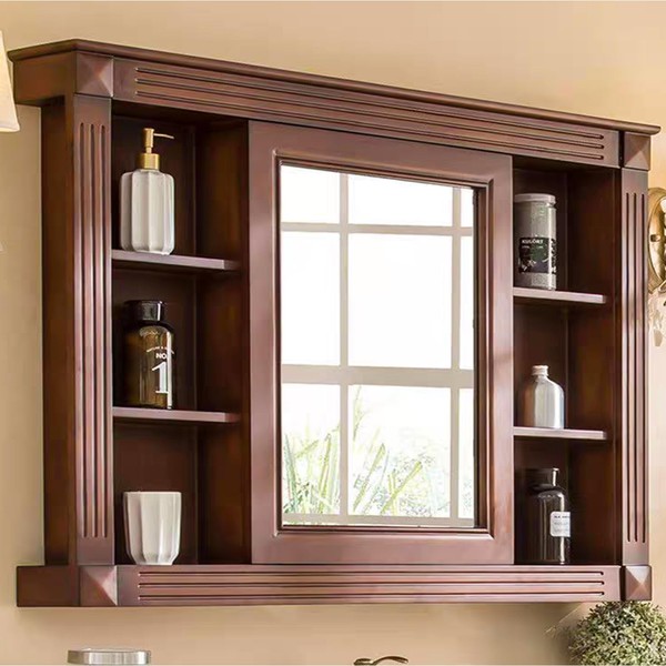 ZZV Solid Wood Bathroom Medicine Cabinet with Mirror, Wall Mounted