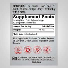 Piping Rock Lycopene | 40mg | 100 Softgel Capsules | Non-GMO Supplement | by Piping Rock