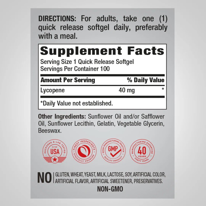 Piping Rock Lycopene | 40mg | 100 Softgel Capsules |
