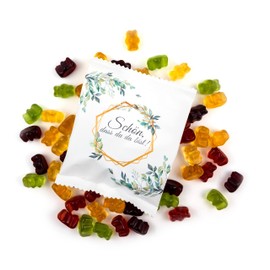 Lucky Treats - Schön dass du da bist Fruit Gum Pack - Pack of 50 - White Matt - Eucalyptus Decoration - Gummy Bears Party Favours Wedding Christening Birthday - Made in Germany