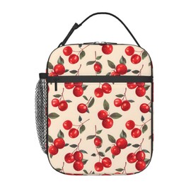 Ti Caldi Bright Cherry Lunch Box for Women Adults Kids, Insulated Cooler Polyester Juicy Fruit Lunch Bag for Picnic, School, Office, Travel, Work, Portable Reusable Tote Thermal Lunch Bags
