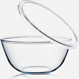 CGNWEEPS 4.7QT Large Glass Mixing Bowl with White Lid, Big Salad Bowl with Lid, Large Glass Bowls for Sourdough and Kithen