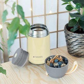 Navaris Vacuum Insulated Food Jar - Stainless Steel Food Flask Container with Wide Mouth for Hot or Cold Lunch - Size S (15.2 oz / 450 ml), Yellow