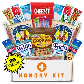 Hangry Kit Mega Care Pack (Essential Kit) - Snack Box Kit - Birthday Snack Box for Adults & Kids -- (20 count) Basket Care Package Ideal for College Students -- Contains Birthday Snacks, Cookies, Chips, Candy. Party Variety Box.