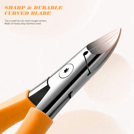 FVION Precision Toenail Clippers For Thick or Ingrown Toenails, Thick Fingernail Toenail Cutter/Colorful Nail Clippers Heavy Duty Stainless Steel - Velvet Soft Grip Handle (Orange)
