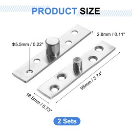 uxcell 2Pcs 360 Degree Rotating Pivot Hinges, 95 x 18.5mm Stainless Steel Centre Shaft Concealed Hidden Hinge for Home Kitchen Swinging Cabinet Doors, Silver