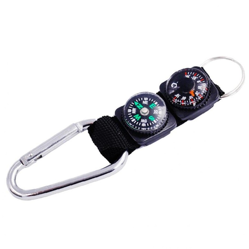 Compass Thermometer Key Holder, Small, Multi-functional, Carabiner Included, Compact, Portable,