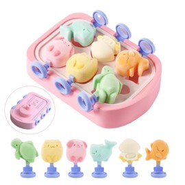 Silicone Small Mini Popsicles Molds, 6 Easy-release Cute Animal Cartoon Homemade Ice Pop Molds Set, BPA Free (Pink)