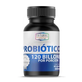 Natural Energy Probióticos 120 Billones UFC por Porción – Lactobacillus Acidophilus – 60 Cápsulas 500 mg – Con Inulina de Agave – Suplemento Alimenticio