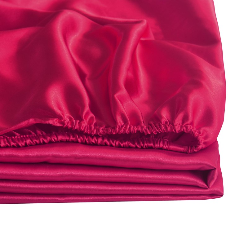 ROOEE Satin Silk Fitted Sheet with Pillowcase Set Breathable Soft