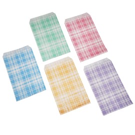 LaTisoro 50 Bags of our 5"" x 7"" Mixed Plaid Pattern flat paper bags for stores, dispensaries, treats, gifts, promotions, and more., Brown