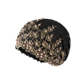 haozaikeji Women Flower Turban Hat Rhinestones Muslim Islamic Head Wrap African Pearl Turban Soft Stretchy Head Cover