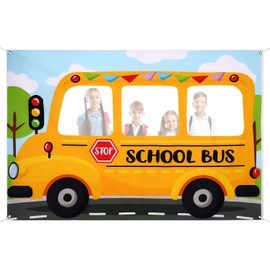 Back to School Bus Photo Prop, 59x39 Inch Large Selfie Photo Frame Backdrop for New School Year Party Birthday Party Classroom Decoration Supplies (Yellow)