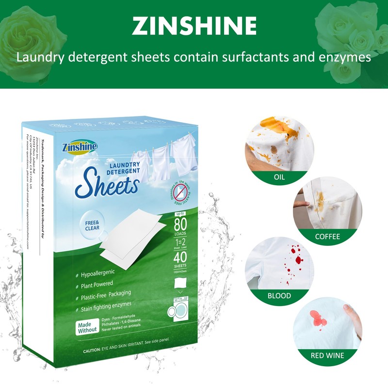 Zinshine Eco-friendly Laundry Detergent Sheets (80 sheets 160 loads) -