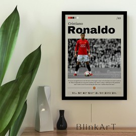 BLINKART Cristiano Ronaldo Manchester United | 30x20 cm (12x8 In) Framed Wall Art | Matte Finish on 300 GSM Paper | Synthetic Wood Frame with Acrylic Glass | Sports Room Decor & Gift for Fans, Boys