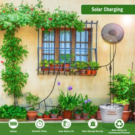 Solar Drip Irrigation System Kit, 2w Round Integrated Solar Drip Irrigation with 1800 mAh Battery, Solar Automatic Drip Irrigation System for Garden, Balcony and Patio